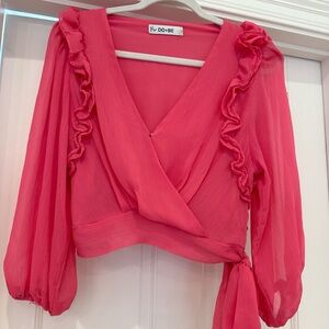 DO+BE Women's Pink Ruffle Wrap Top